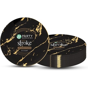 image:imagePARTY BARGAINS 9 Gold Stroke Collection Disposable Lunch Plates 10 Pack Black Plastic Table Setting Plates Excellent Dinnerware for Banquet Formal Events