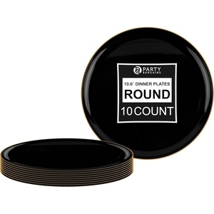image:imagePARTY BARGAINS 106 Disposable Black Gold Rim Plates 10 Pack Heavy Duty Plastic Edge Collection Tableware Dish Platter Dinner Plates for Catering Events