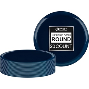 image:imagePARTY BARGAINS 106 Disposable Dark Blue Plates 20 Pack Heavy Duty Plastic Edge Collection Tableware Dish Platter Dinnerware Table Setting Plates for Catering Events