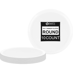 image:imagePARTY BARGAINS 106 Disposable Plastic Plates  Heavy Duty Dinner Plates for Weddings Parties Catering Banquets Events Elegant Edge Collection Party Plates White 10 Pack