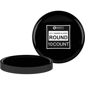 image:imagePARTY BARGAINS 106 Disposable Plastic Plates  Heavy Duty Dinner Plates for Weddings Parties Catering Banquets Events Elegant Edge Collection Party Plates Black 10 Pack