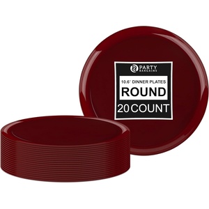 image:imagePARTY BARGAINS 106 Disposable Plastic Plates  Heavy Duty Dinner Plates for Weddings Parties Catering Banquets Events Elegant Edge Collection Party Plates Cranberry Red 20 Pack