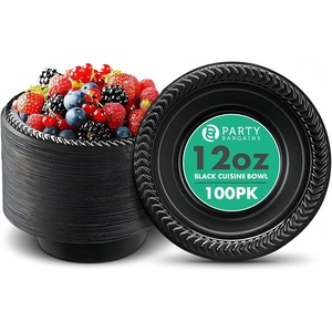 image:imagePARTY BARGAINS 12oz Disposable Black Plastic Bowls 100 Pack Microwave Safe Dinnerware