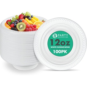 image:imagePARTY BARGAINS 12oz Disposable White Plastic Bowls 100 Pack Microwave Safe Dinnerware