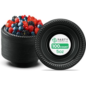 image:imagePARTY BARGAINS 5oz Disposable Black Plastic Bowls 100 Pack Microwave Safe Dinnerware