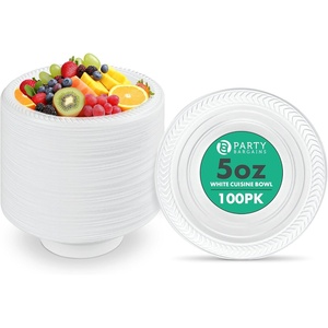 image:imagePARTY BARGAINS 5oz Disposable White Plastic Bowls 100 Pack Microwave Safe Dinnerware