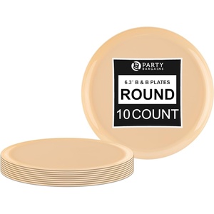 image:imagePARTY BARGAINS 63 Disposable Beige Plates 10 Pack Heavy Duty Plastic Edge Collection Tableware Dish Platter Dinnerware Table Setting Plates for Catering Events