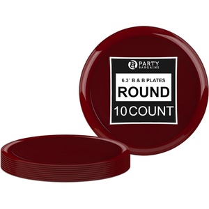 image:imagePARTY BARGAINS 63 Disposable Cranberry Red Plates 10 Pack Heavy Duty Plastic Edge Collection Tableware Dish Platter Dinnerware Table Setting Plates for Catering Events