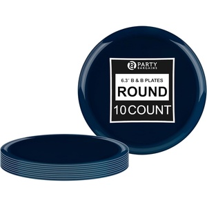 image:imagePARTY BARGAINS 63 Disposable Dark Blue Plates 10 Pack Heavy Duty Plastic Edge Collection Tableware Dish Platter Dinnerware Table Setting Plates for Catering Events
