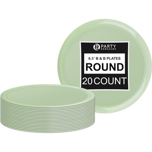 image:imagePARTY BARGAINS 63 Disposable Mint Green Plates 20 Pack Heavy Duty Plastic Edge Collection Tableware Dish Platter Dinnerware Table Setting Plates for Catering Events