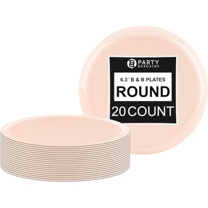 image:imagePARTY BARGAINS 63 Disposable Pink Plates 20 Pack Heavy Duty Plastic Edge Collection Tableware Dish Platter Dinnerware Table Setting Plates for Catering Events