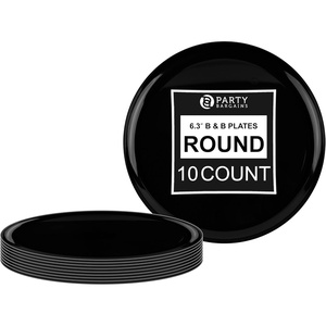 image:imagePARTY BARGAINS 63 Disposable Plastic Plates  Heavy Duty Dessert Appetizer Cake Plates for Weddings Parties Catering Events Elegant Edge Collection Party Plates Black 10 Pack