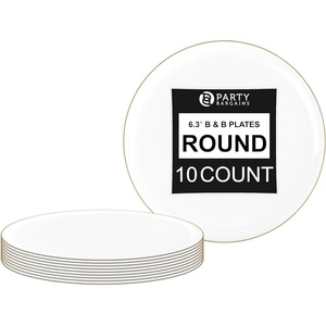image:imagePARTY BARGAINS 63 Disposable White Gold Rim Plates10 Pack Heavy Duty Plastic Edge Collection Tableware Dish Platter Dinnerware Table Setting Plates for Catering Events