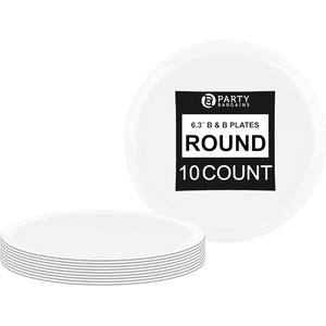 image:imagePARTY BARGAINS 63 Disposable White Plates10 Pack Heavy Duty Plastic Edge Collection Tableware Dish Platter Dinnerware Table Setting Plates for Catering Events