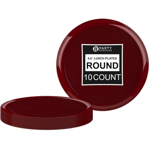 image:imagePARTY BARGAINS 86 Disposable Cranberry Red Plates 10 Pack Heavy Duty Plastic Edge Collection Tableware Dish Platter Dinnerware Table Setting Plates for Catering Events