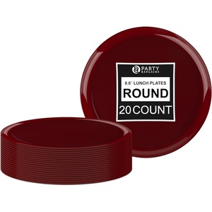 image:imagePARTY BARGAINS 86 Disposable Cranberry Red Plates 20 Pack Heavy Duty Plastic Edge Collection Tableware Dish Platter Dinnerware Table Setting Plates for Catering Events