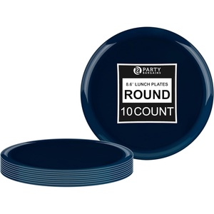 image:imagePARTY BARGAINS 86 Disposable Dark Blue Plates 10 Pack Heavy Duty Plastic Edge Collection Tableware Dish Platter Dinnerware Table Setting Plates for Catering Events