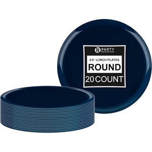 image:imagePARTY BARGAINS 86 Disposable Dark Blue Plates 20 Pack Heavy Duty Plastic Edge Collection Tableware Dish Platter Dinnerware Table Setting Plates for Catering Events