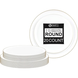 image:imagePARTY BARGAINS 86 amp 106 Edge Collection Disposable White Plates with Gold Rim Combo 20Pack 10 Plates Each HeavyDuty Plastic Dinnerware Elegant Tableware for Catering