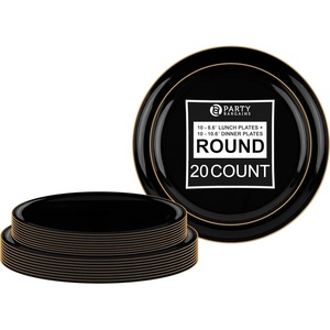 image:imagePARTY BARGAINS Disposable Black Gold Rim Plates 10 Plates each 86 and 106 Heavy Duty Plastic Edge Collection Tableware Dish Platter for Catering Events