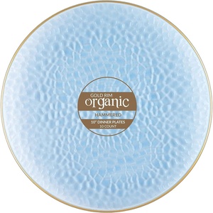 image:imagePARTY BARGAINS 10 Organic Collection Hammered Dinner Plates with Gold Rim  Transparent Blue 10Pack Disposable Plastic Tableware for Birthdays Banquets and Formal Events