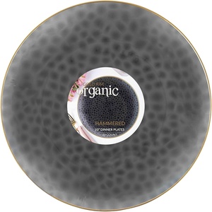 image:imagePARTY BARGAINS 10 Organic Hammered Dinner Plates 10 Pack Transparent Black PlateGold Rim Disposable Plastic Table Setting Dish Plates for Birthdays Banquet Formal Events