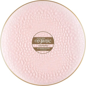 image:imagePARTY BARGAINS 10 Plastic Dinner Plates with Gold Rim 10Pack Hammered Transparent Pink Disposable Party Plates for Weddings Parties amp Events
