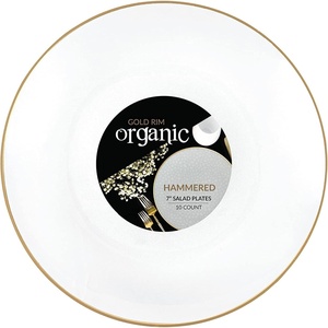 image:imagePARTY BARGAINS 7 Organic Collection Hammered Dinner Plates with Gold Rim  Transparent White 10Pack Disposable Plastic Tableware for Birthdays Banquets and Formal Events