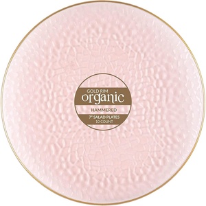 image:imagePARTY BARGAINS 7 Organic Hammered Dinner Plates 10 Pack Transparent Pink PlateGold Rim Disposable Plastic Table Setting Dish Plates for Birthdays Banquet Formal Events