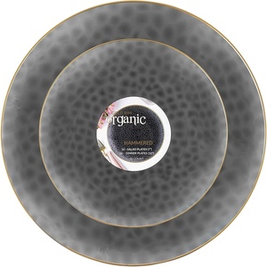 image:imagePARTY BARGAINS 7 amp 10 Organic Collection Hammered Appetizer and Dinner Plates Combo with Gold Rim  Transparent Black 32Pack Disposable Plastic Tableware for Birthdays Banquets and Formal Events