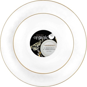 image:imagePARTY BARGAINS 7 amp 10 Organic Collection Hammered Appetizer and Dinner Plates Combo with Gold Rim  Transparent White 32Pack Disposable Plastic Tableware for Birthdays Banquets and Formal Events