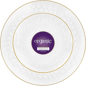 image:imagePARTY BARGAINS 7 amp 10 Organic Hammered Dinner Plates Combo 32 Pack Transparent Clear PlateGold Rim Disposable Plastic Table Dish Plates for Birthdays Banquet Formal Events