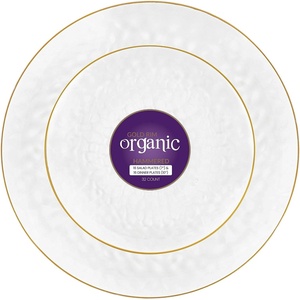 image:imagePARTY BARGAINS 7 amp 10 Organic Hammered Dinner Plates Combo 64 Pack Transparent Clear PlateGold Rim Disposable Plastic Table Dish Plates for Birthdays Banquet Formal Events