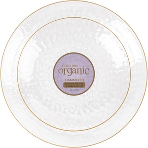 image:imagePARTY BARGAINS 7 amp 9 Organic Hammered Dinner Plates Combo 32 Pack Transparent Clear PlateGold Rim Disposable Plastic Table Dish Plates for Birthdays Banquet Formal Events