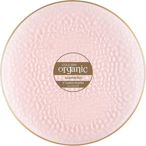 image:imagePARTY BARGAINS 9 Organic Hammered Dinner Plates 10 Pack Transparent Pink PlateGold Rim Disposable Plastic Table Setting Dish Plates for Birthdays Banquet Formal Events