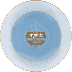 image:imagePARTY BARGAINS Plastic Plates with Gold Rim 32Pack Hammered Transparent Blue Disposable Party Plates 7 Appetizer amp 10 Dinner Plates for Weddings Parties amp Events