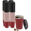 image:imagePARTY BARGAINS 100 Disposable Rippled Insulated Hot Cups with lids 12oz Burgundy Color No Sleeves Needed to Go Teacup Heat Protection Coffee Espresso12 oz