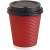 image:imagePARTY BARGAINS 100 Disposable Rippled Insulated Hot Cups with lids 12oz Burgundy Color No Sleeves Needed to Go Teacup Heat Protection Coffee Espresso12 oz