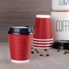image:imagePARTY BARGAINS 100 Disposable Rippled Insulated Hot Cups with lids 12oz Burgundy Color No Sleeves Needed to Go Teacup Heat Protection Coffee Espresso16 oz