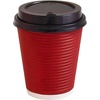 image:imagePARTY BARGAINS 100 Disposable Rippled Insulated Hot Cups with lids 12oz Burgundy Color No Sleeves Needed to Go Teacup Heat Protection Coffee Espresso12 oz