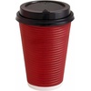 image:imagePARTY BARGAINS 100 Disposable Rippled Insulated Hot Cups with lids 12oz Burgundy Color No Sleeves Needed to Go Teacup Heat Protection Coffee Espresso16 oz
