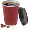 image:imagePARTY BARGAINS 100 Disposable Rippled Insulated Hot Cups with lids 12oz Burgundy Color No Sleeves Needed to Go Teacup Heat Protection Coffee Espresso12 oz