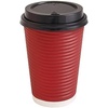 image:imagePARTY BARGAINS 100 Disposable Rippled Insulated Hot Cups with lids 12oz Burgundy Color No Sleeves Needed to Go Teacup Heat Protection Coffee Espresso16 oz