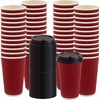image:imagePARTY BARGAINS 100 Disposable Rippled Insulated Hot Cups with lids 12oz Burgundy Color No Sleeves Needed to Go Teacup Heat Protection Coffee Espresso16 oz