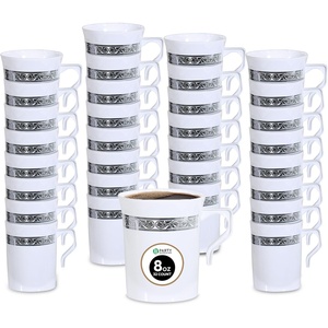 image:imagePARTY BARGAINS 8oz Disposable Plastic Coffee Cups with Handles White with Silver Lace Band 32Pack Disposable Tea amp Coffee Cups for Weddings Bridal Showers Parties Events amp Outdoor Entertaining