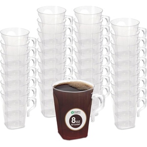 image:imagePARTY BARGAINS 8oz Square Clear Disposable Plastic Coffee Cups with Handles 32 Count Modern Tea amp Hot Beverage Cups for Parties Weddings Catering amp Events