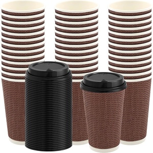 image:imagePARTY BARGAINS Ripple Hot Cups with Lids 12 oz 40 Count Brown Insulated Double Wall Disposable Paper Coffee Cups ToGo Cup Tea Hot Beverages No Sleeve Needed16 Ounce