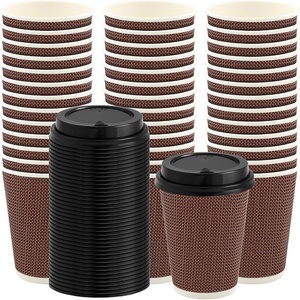 image:imagePARTY BARGAINS Ripple Hot Cups with Lids 12 oz 40 Count Brown Insulated Double Wall Disposable Paper Coffee Cups ToGo Cup Tea Hot Beverages No Sleeve Needed12 Ounce