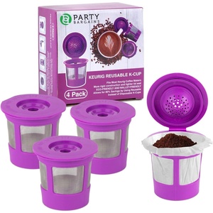 image:imageParty Bargains 4 Reusable KCups Filter  for Keurig 20 Brewers EcoFriendly Universal Fit Refillable Single Cup Coffee Filters Stainless steel Mesh Filter Purple