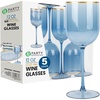 image:imagePARTY BARGAINS 12 oz Disposable Plastic Wine Goblets ShatterResistant BPAFree Stemmed Wine Cups for Weddings Events amp Outdoor Entertaining Black 5 PackBlue Gold Rim